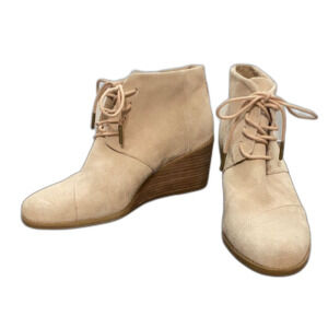Toms Beige Lace-Up Wedge Ankle Boots